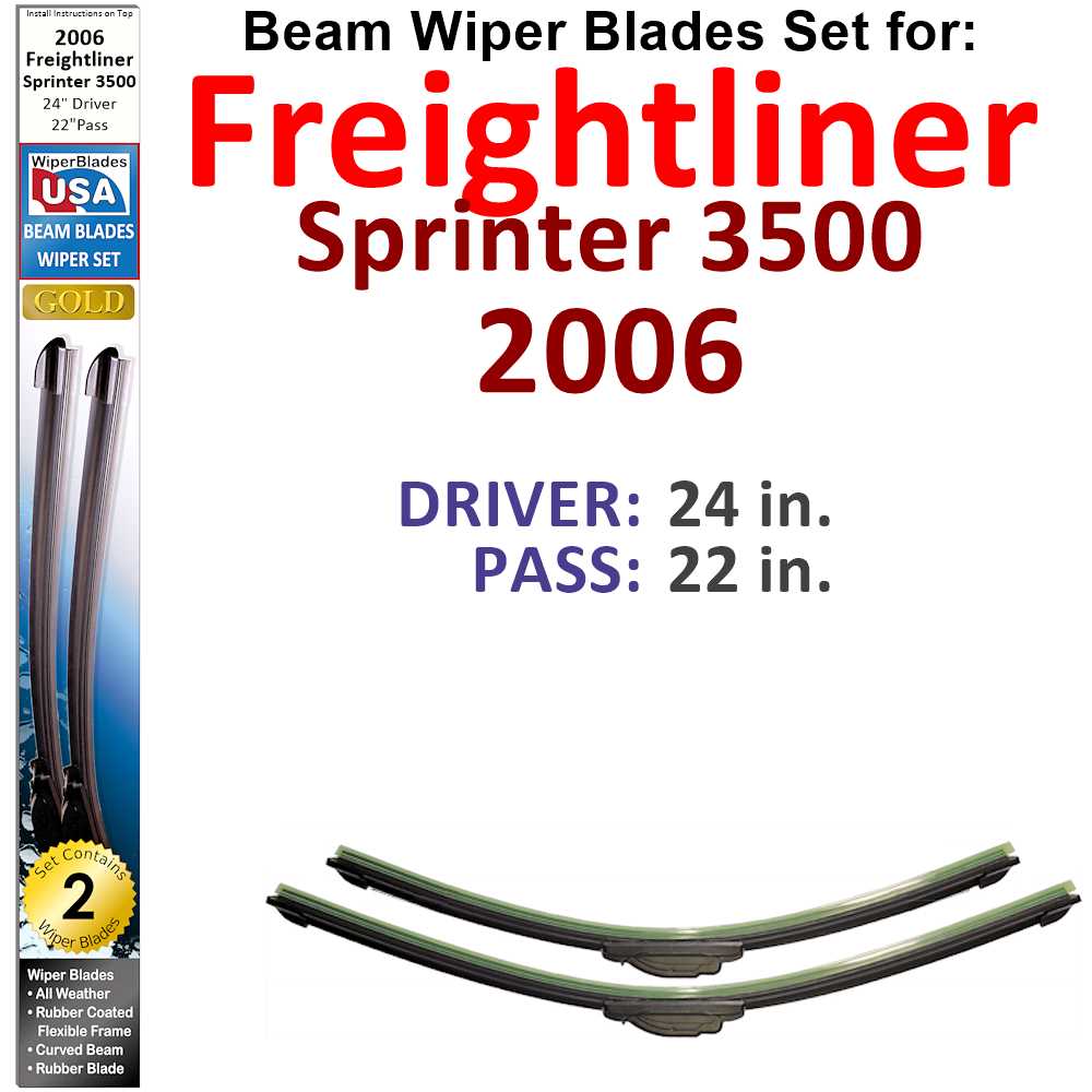 Set of two Beam Wiper Blades designed for 2006 Freightliner Sprinter 3500, showcasing their flexible and durable construction.