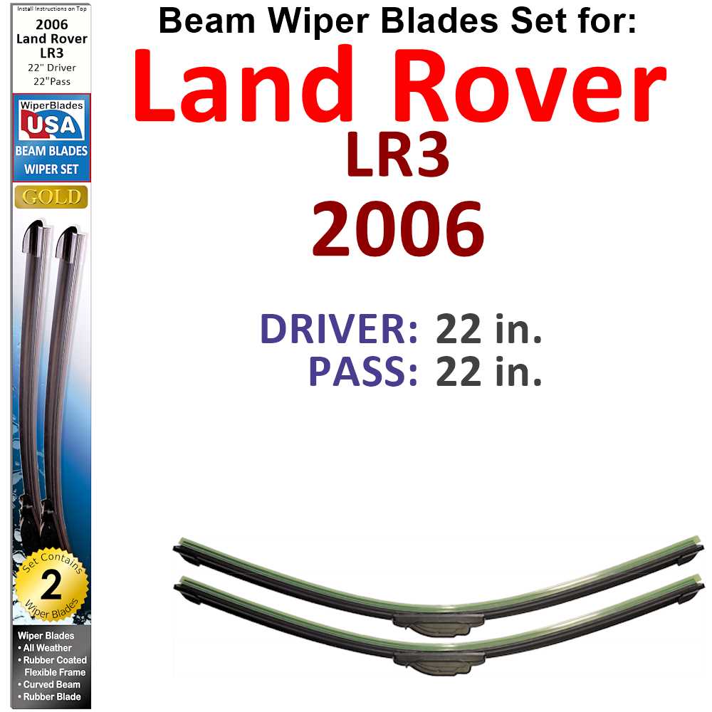 Set of two Beam Wiper Blades designed for 2006 Land Rover LR3, showcasing their flexible and durable construction.