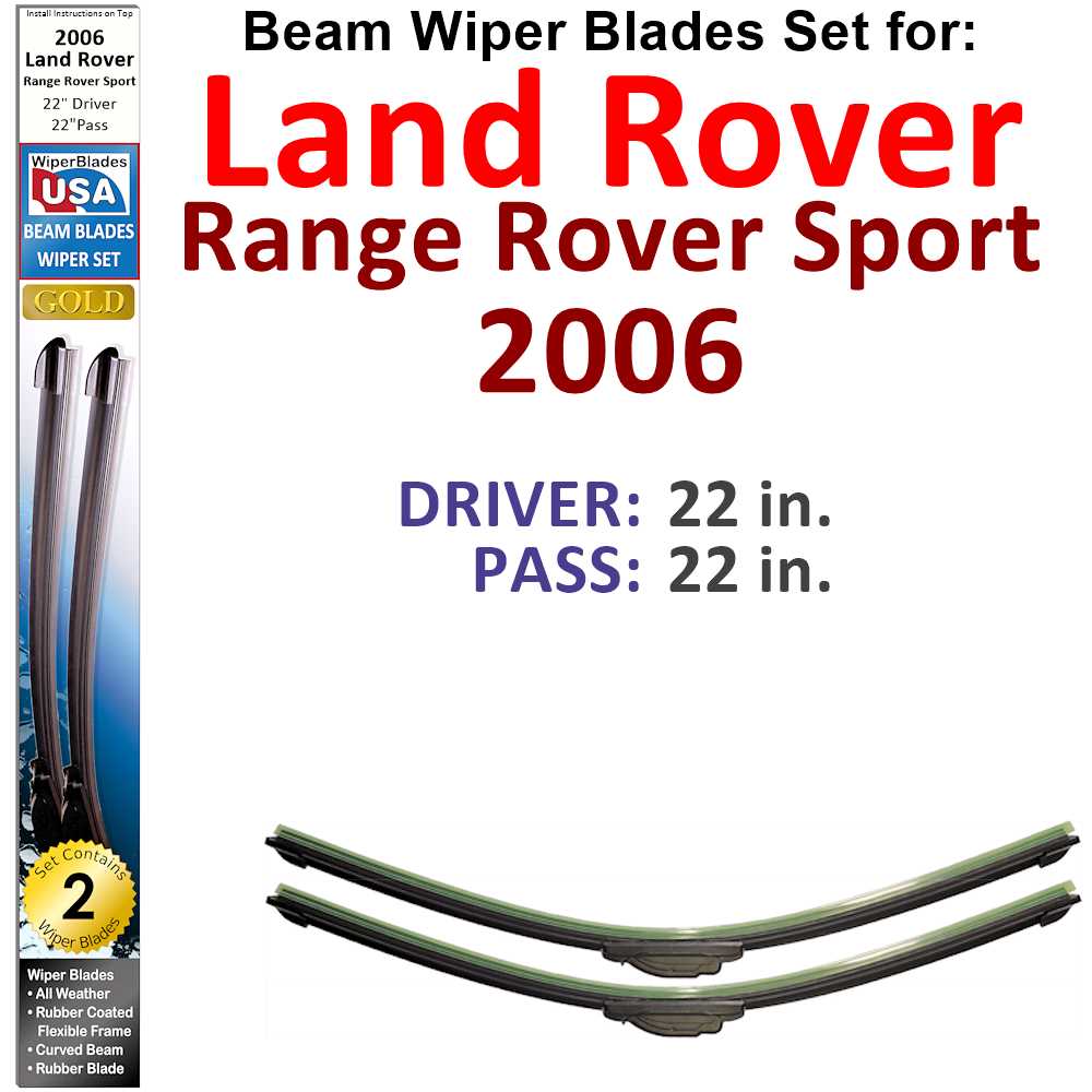 Set of 2 Beam Wiper Blades designed for 2006 Land Rover Range Rover Sport, showcasing their sleek design and durable construction.