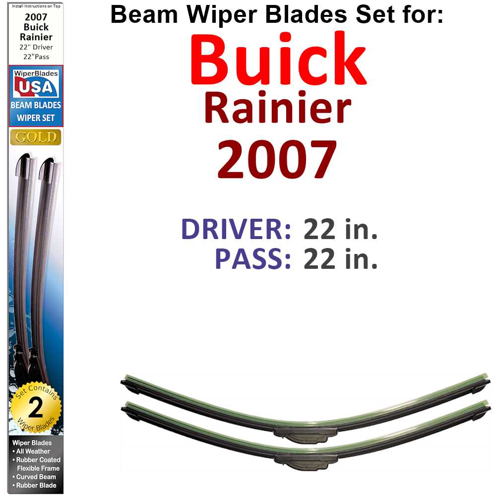 Set of two Beam Wiper Blades designed for 2007 Buick Rainier, showcasing their flexible and sealed design for optimal performance.