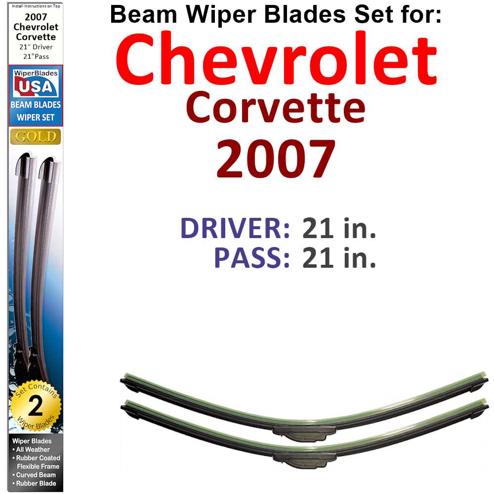 Set of two Beam Wiper Blades designed for 2007 Chevrolet Corvette, showcasing their flexible and durable construction.