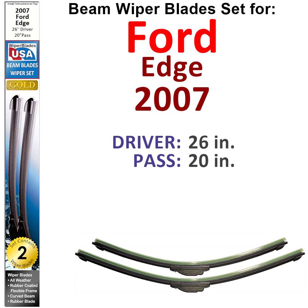 Set of two Beam Wiper Blades designed for 2007 Ford Edge, showcasing their flexible and low-profile design.