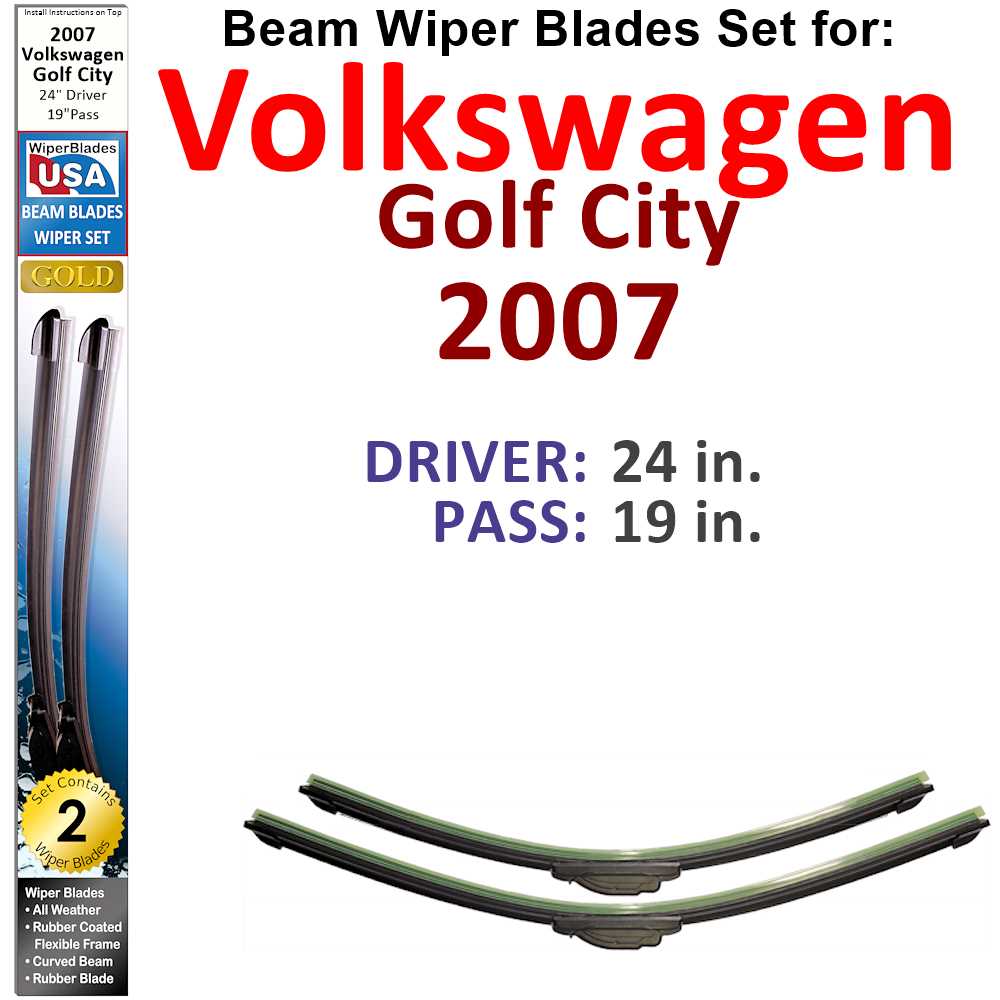 Set of two Beam Wiper Blades designed for 2007 Volkswagen Golf City, showcasing their flexible and sealed construction for optimal performance.