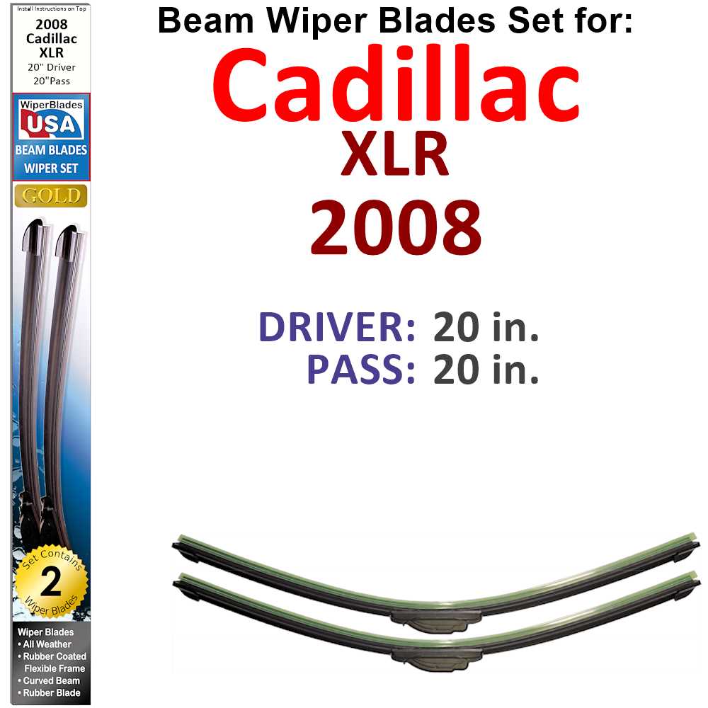 Set of two Beam Wiper Blades designed for 2008 Cadillac XLR, showcasing their flexible and durable construction.