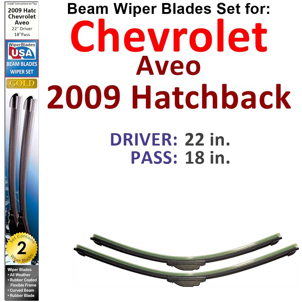 Set of 2 Beam Wiper Blades designed for 2009 Chevrolet Aveo Hatchback, showcasing their flexible and durable design.