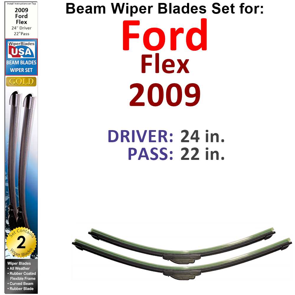 Set of two Beam Wiper Blades designed for 2009 Ford Flex, showcasing their flexible and durable construction.