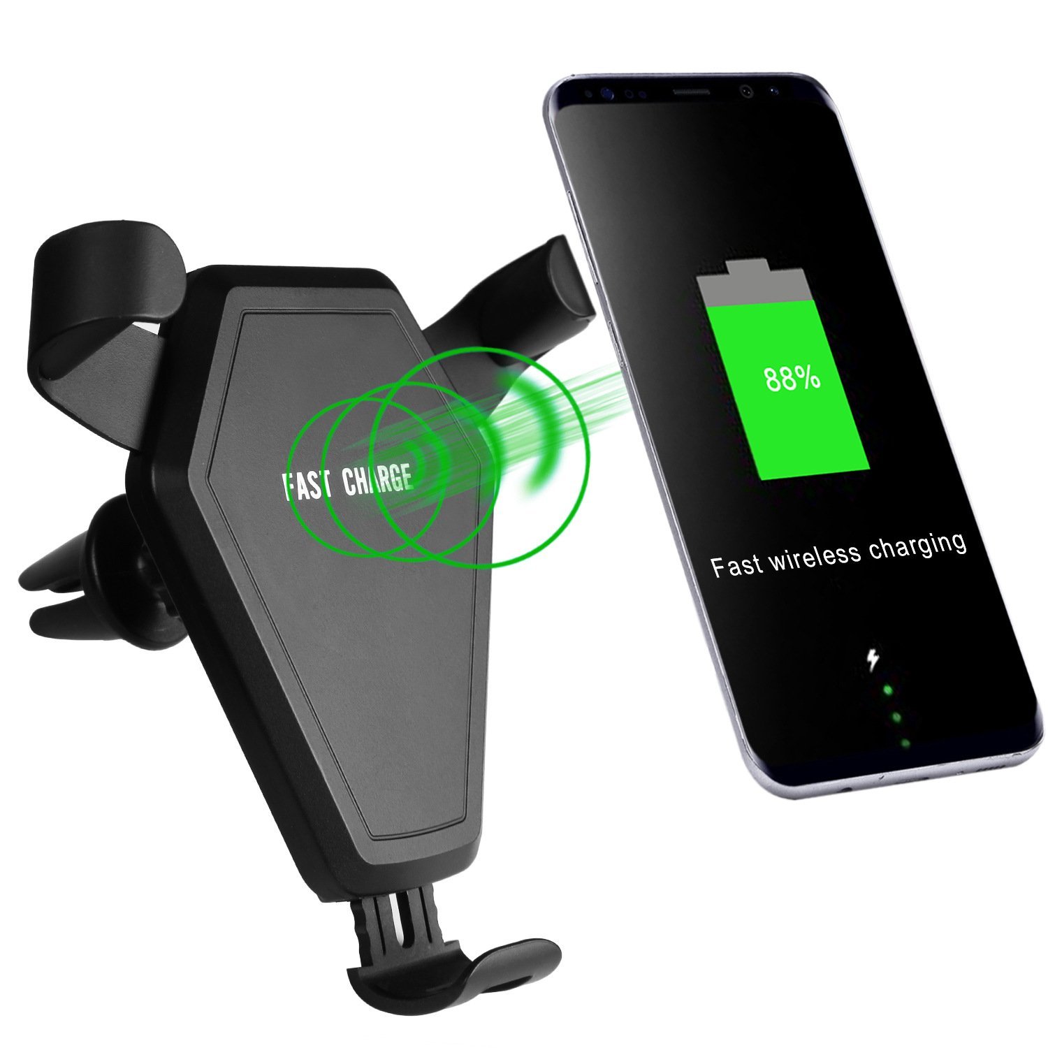 Black Car Wireless Charger Magic Array Charger with sleek design, perfect for charging devices on the go.