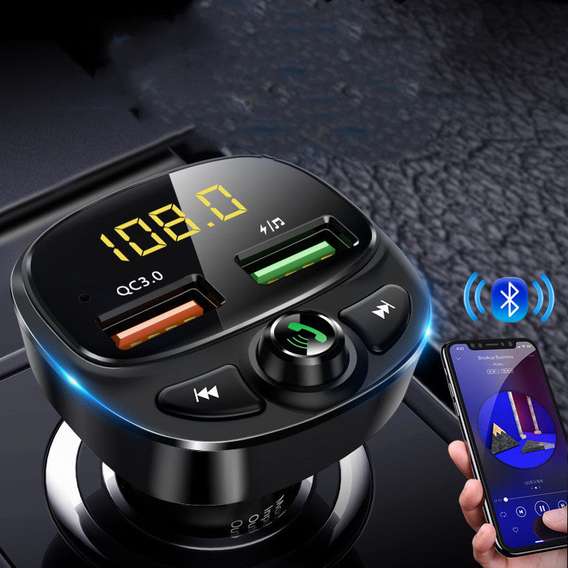 Car Bluetooth Receiver with LED display and USB ports, designed for hands-free calling and music playback.