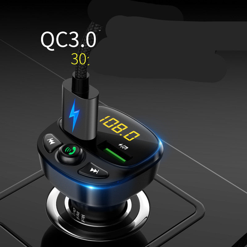 Car Bluetooth Receiver with LED display and USB ports, designed for hands-free calling and music playback.