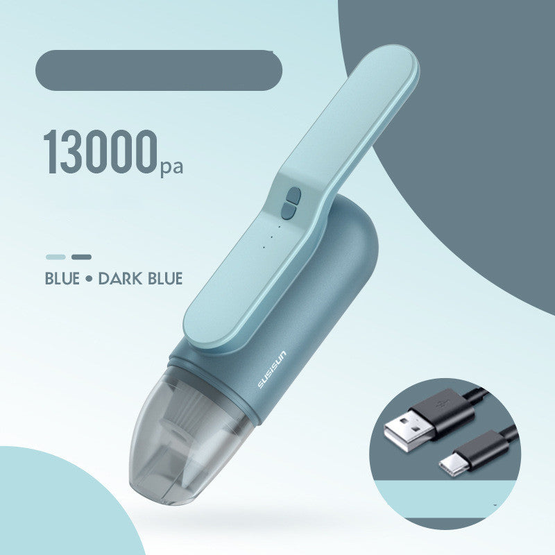 A sleek, handheld mini car vacuum cleaner with wireless charging capability, available in multiple colors, showcasing its compact design and powerful suction.