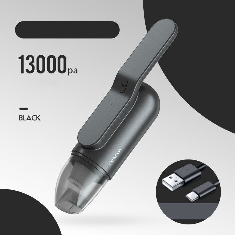 A sleek, handheld mini car vacuum cleaner with wireless charging capability, available in multiple colors, showcasing its compact design and powerful suction.