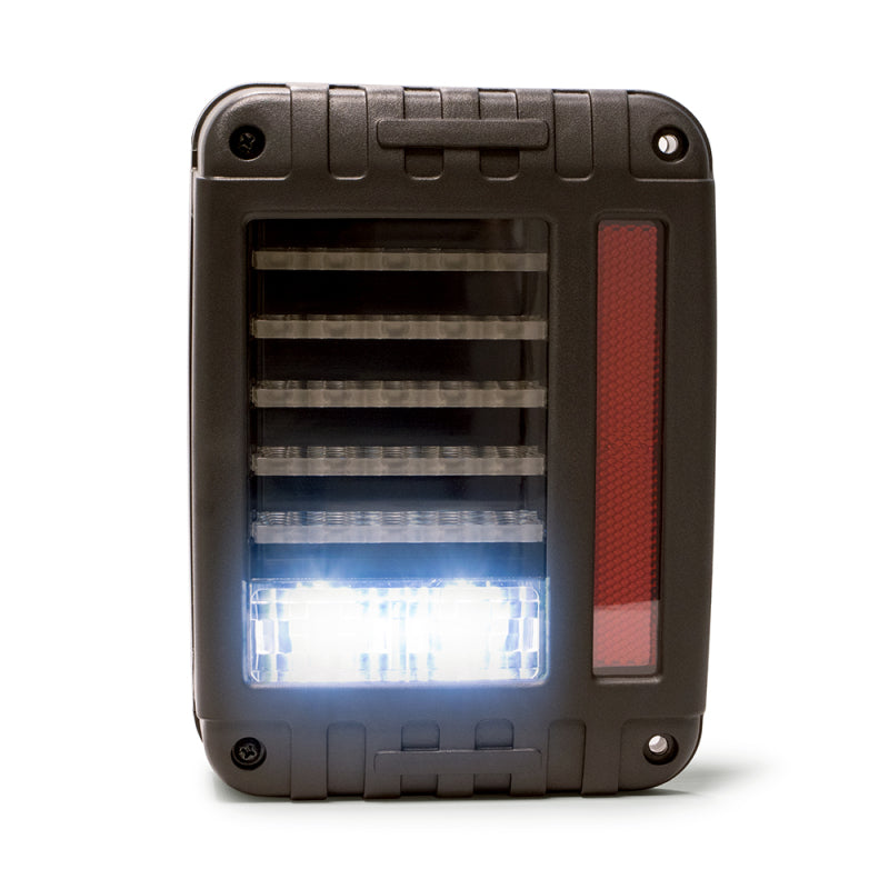 DV8 Offroad Horizontal LED Tail Light for Jeep Wrangler JK, showcasing its sleek design and bright LED features.