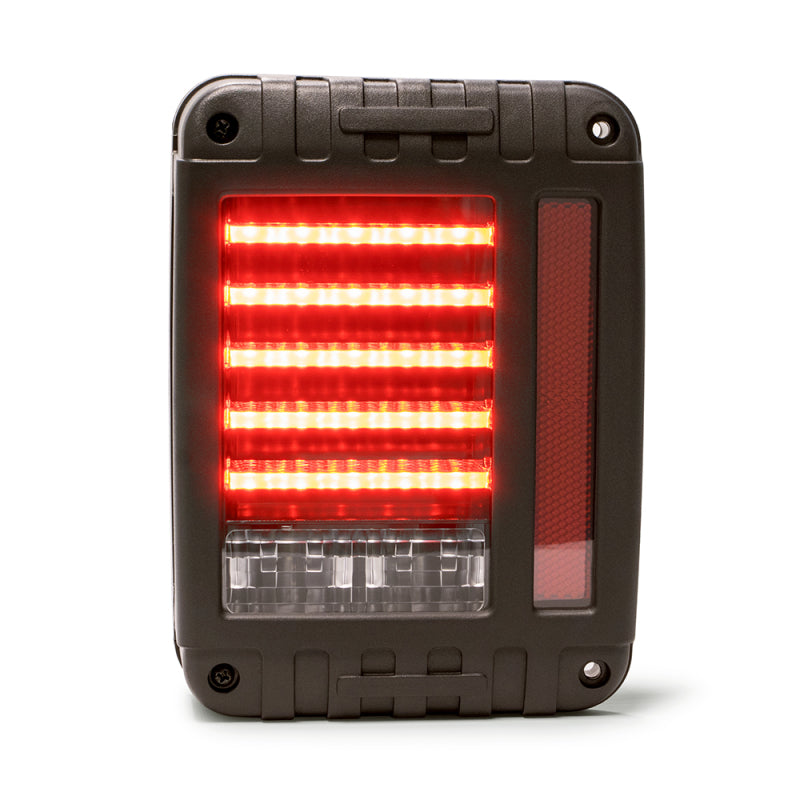 DV8 Offroad Horizontal LED Tail Light for Jeep Wrangler JK, showcasing its sleek design and bright LED features.