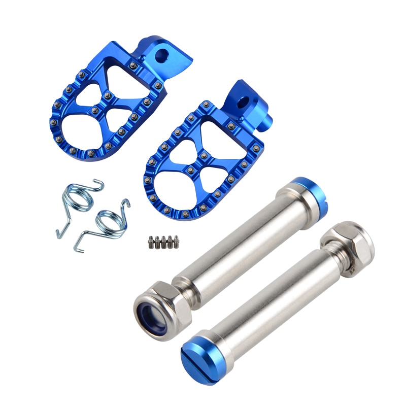 Blue motorcycle footpeg kit.