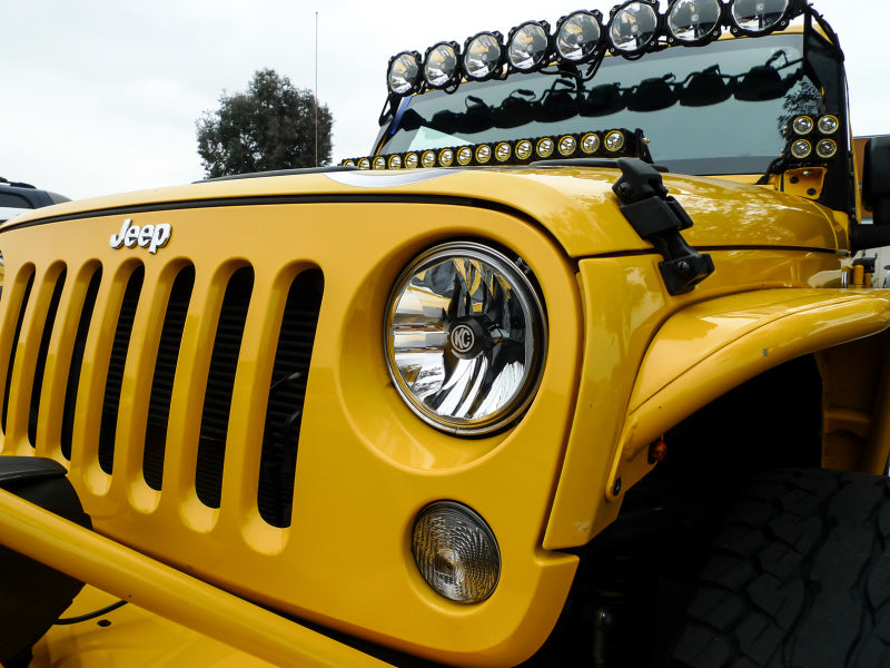 KC HiLiTES 7in. Gravity LED headlights for Jeep JK, featuring durable design and high-performance lighting.