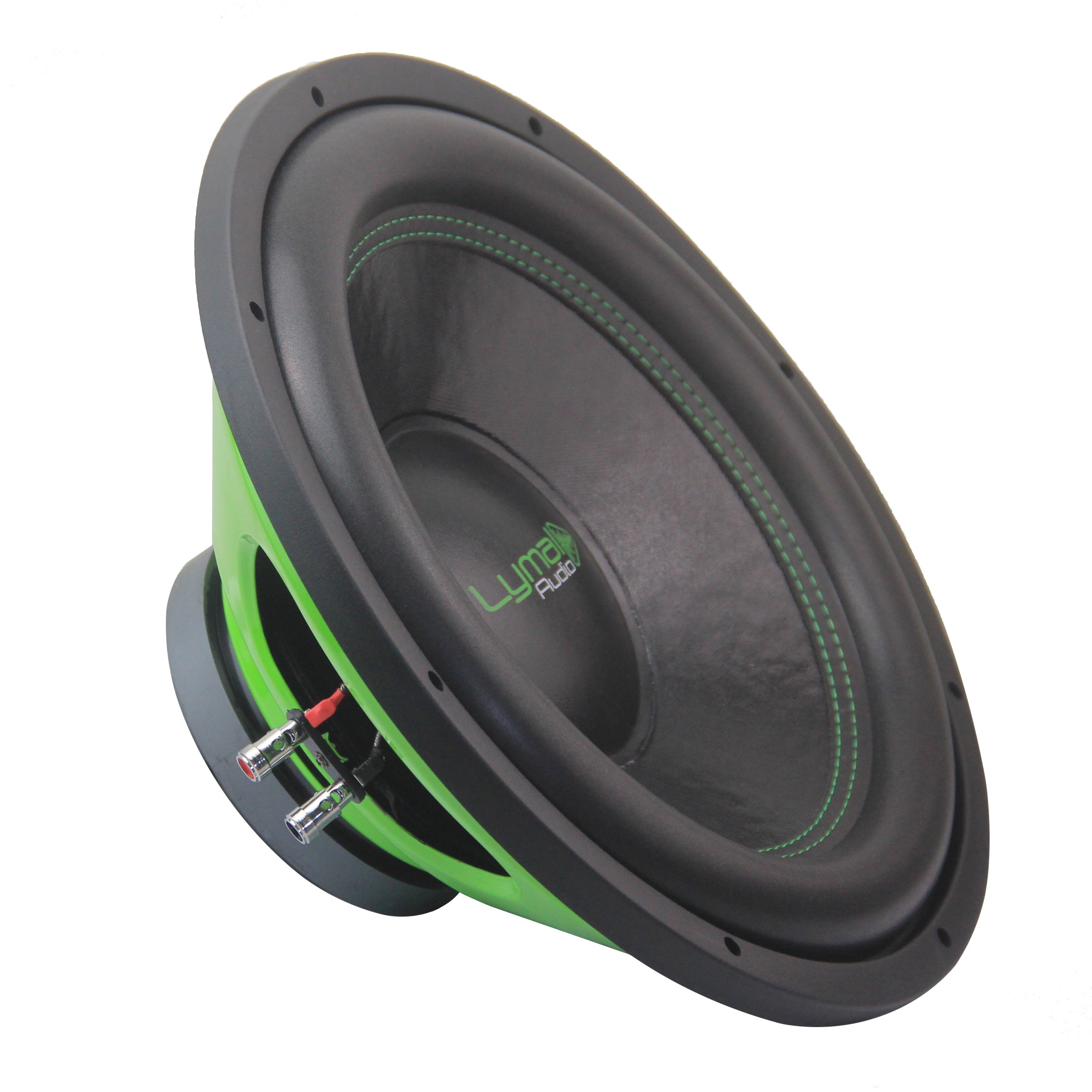 Lymal Audio LA-EPX15D4 15-inch subwoofer with dual voice coils and polypropylene cone, showcasing its robust design and features.