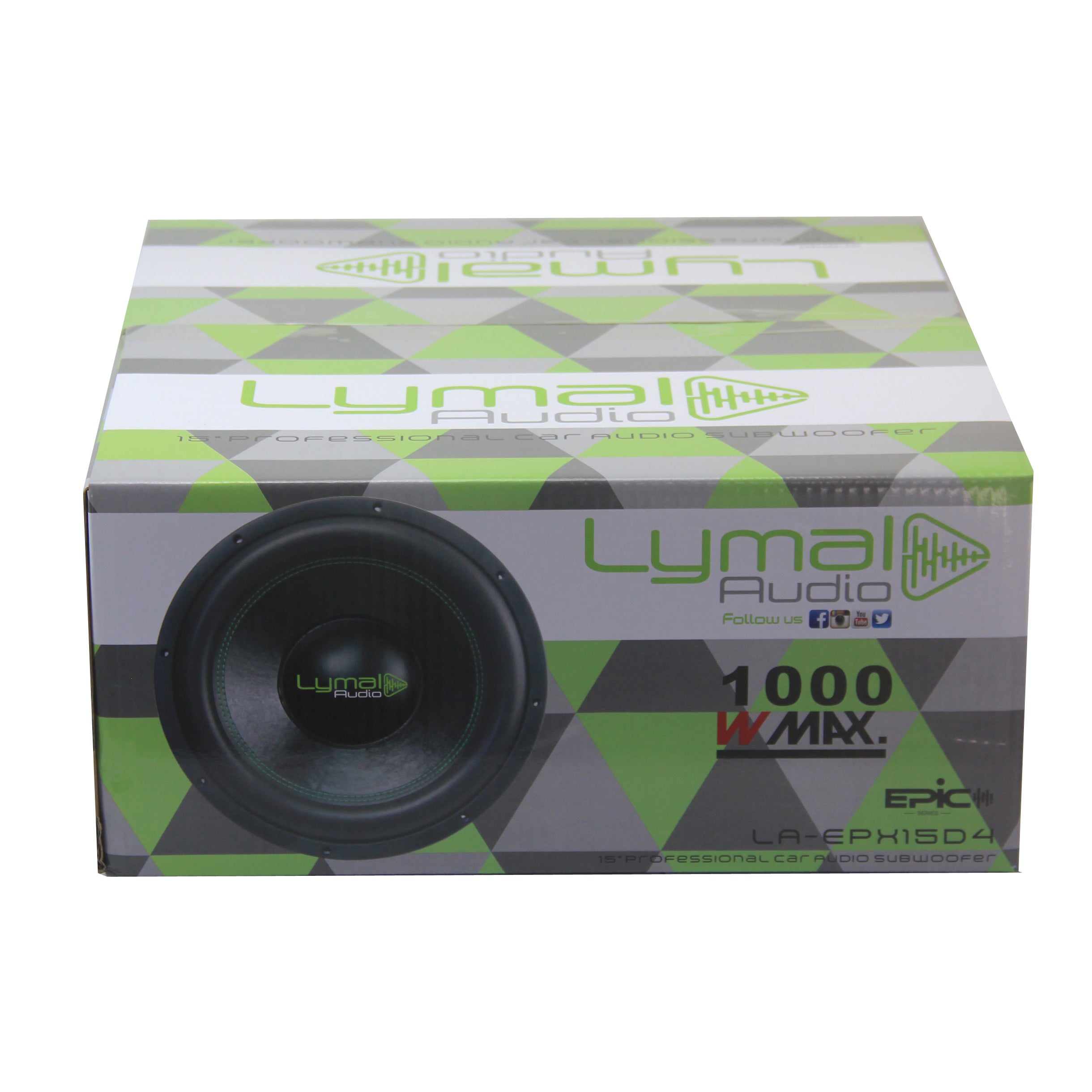 Lymal Audio LA-EPX15D4 15-inch subwoofer with dual voice coils and polypropylene cone, showcasing its robust design and features.