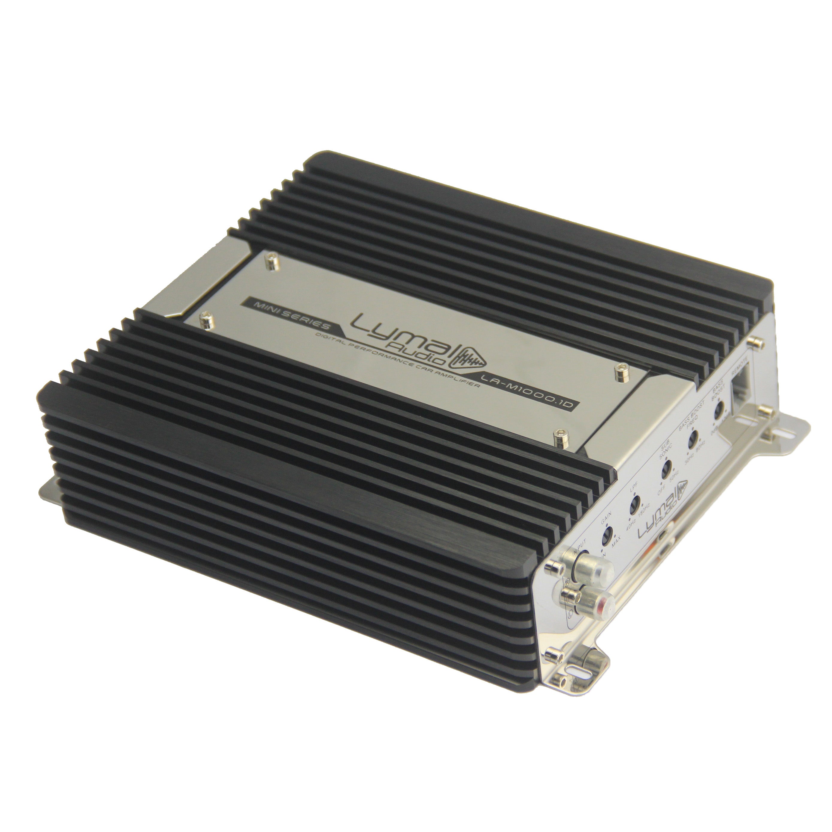 Lymal Audio LA-M1000.1D 1000 Watts Mono Block Car Amplifier with specifications and compact design.