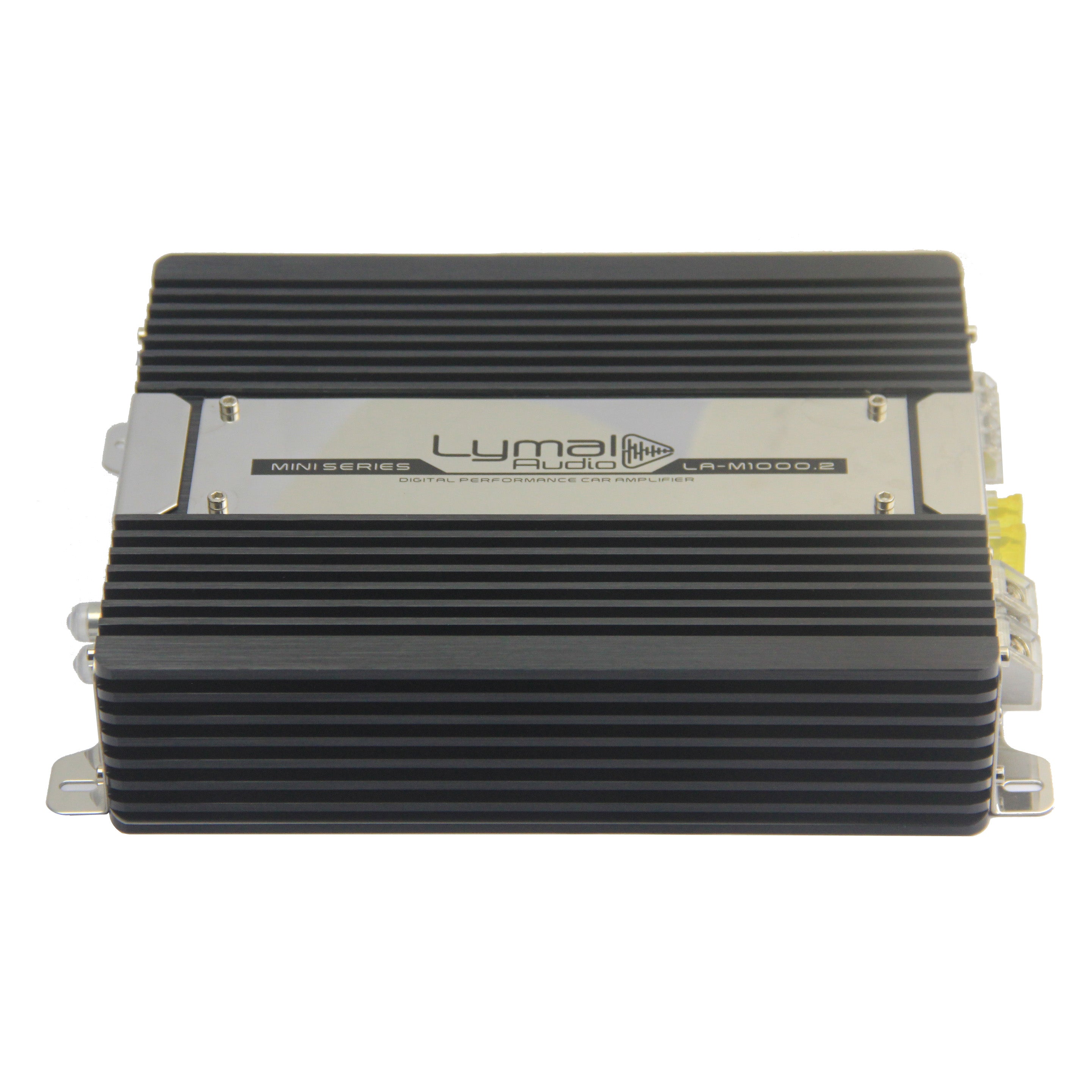 LA-M1000.2 1000 Watts 2 Channel Car Amplifier with sleek design and compact dimensions.