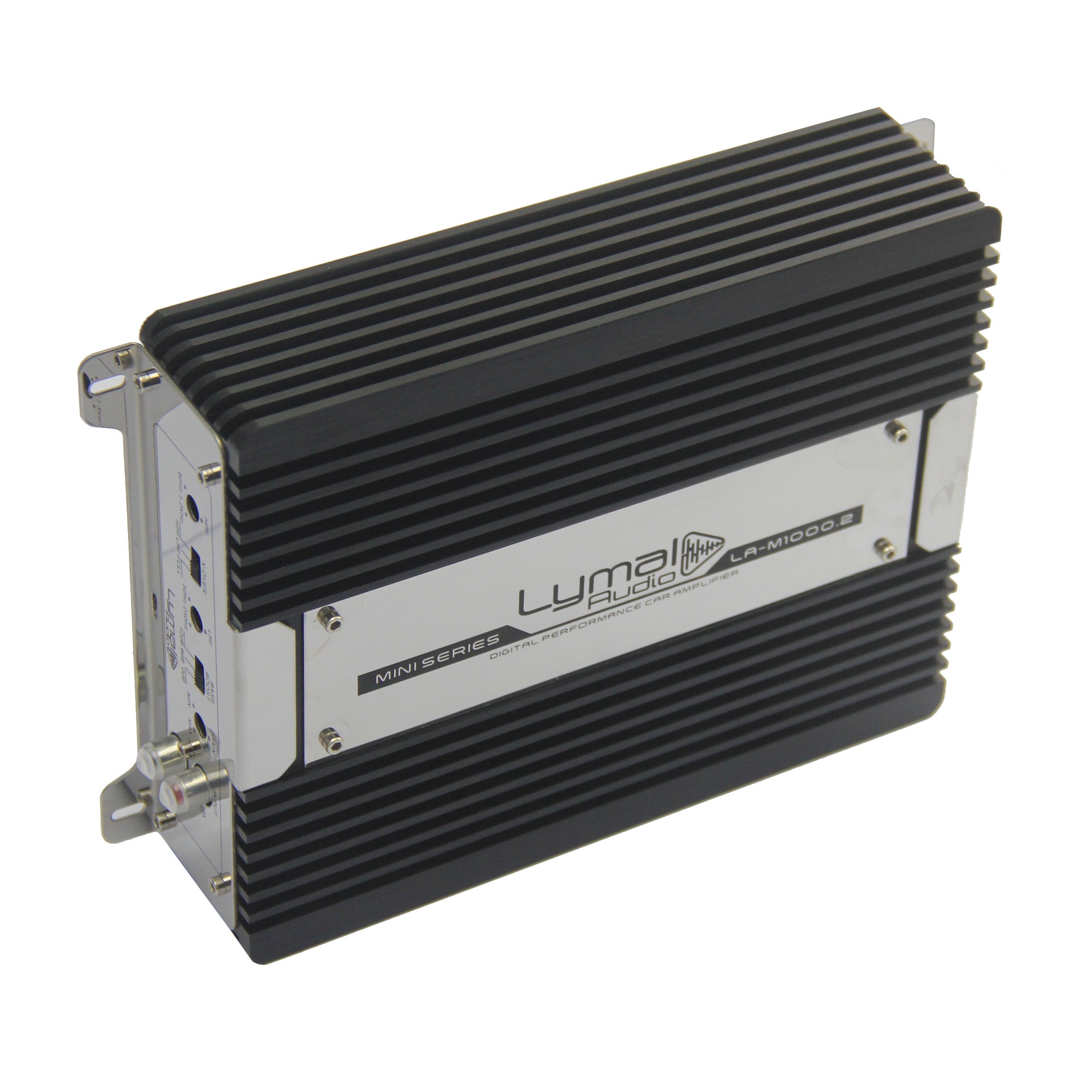 LA-M1000.2 1000 Watts 2 Channel Car Amplifier with sleek design and compact dimensions.