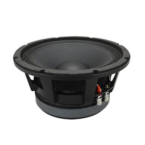 Lymal Audio LA-MBX10PRO 10-inch Midbass Loudspeaker with aluminum basket and cloth edge cone, showcasing its robust design and specifications.