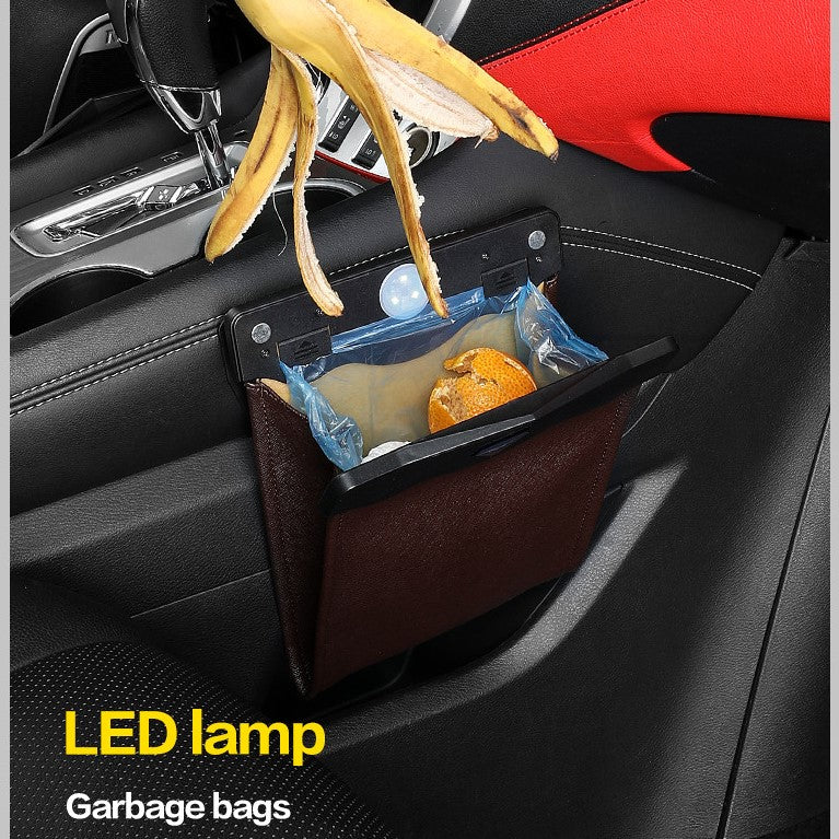 LED Car Trash Can Organizer with stylish design and LED light feature, perfect for keeping your vehicle clean.