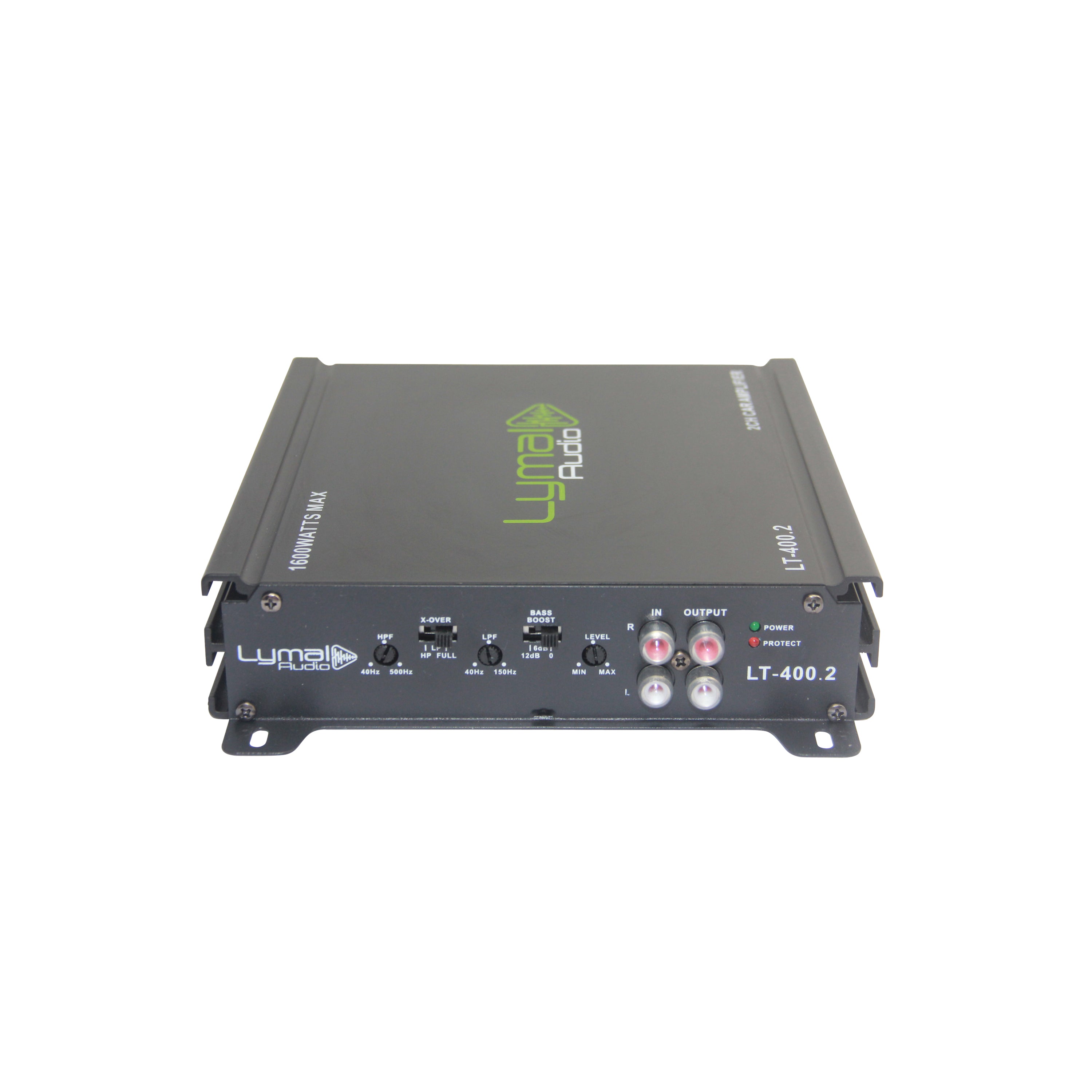 Lymal Audio LT-400.2 1600 Watts 2 Channel Car Amplifier showcasing its sleek design and advanced features.