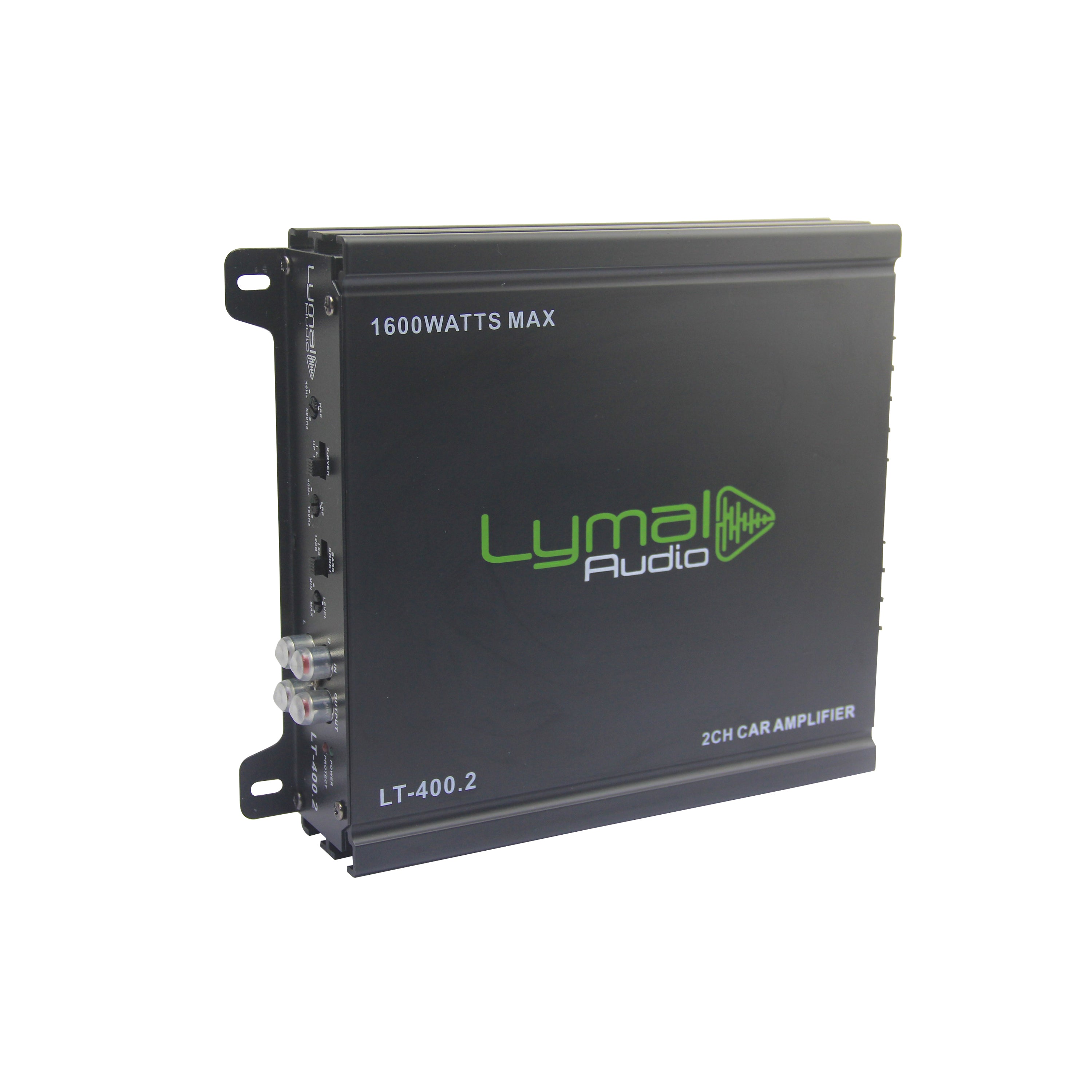 Lymal Audio LT-400.2 1600 Watts 2 Channel Car Amplifier showcasing its sleek design and advanced features.