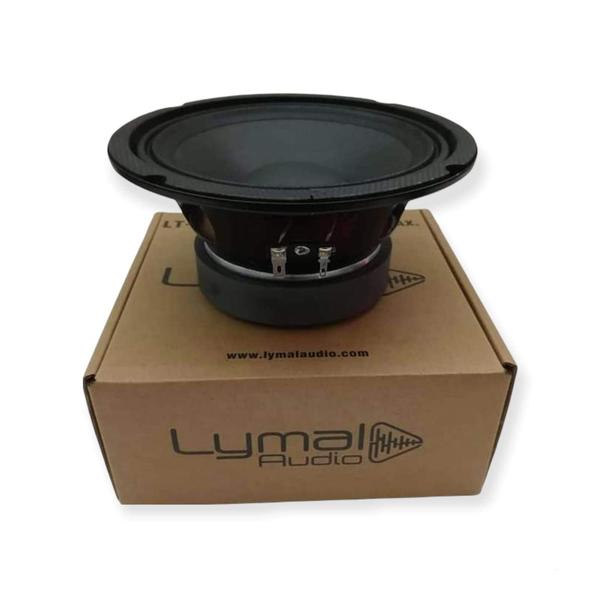 Lymal Audio LT-620F 6.5" Midrange Loudspeaker showcasing its black paper cone and robust iron basket.