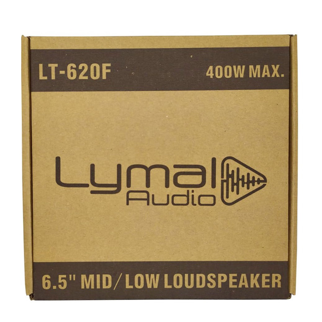 Lymal Audio LT-620F 6.5" Midrange Loudspeaker showcasing its black paper cone and robust iron basket.