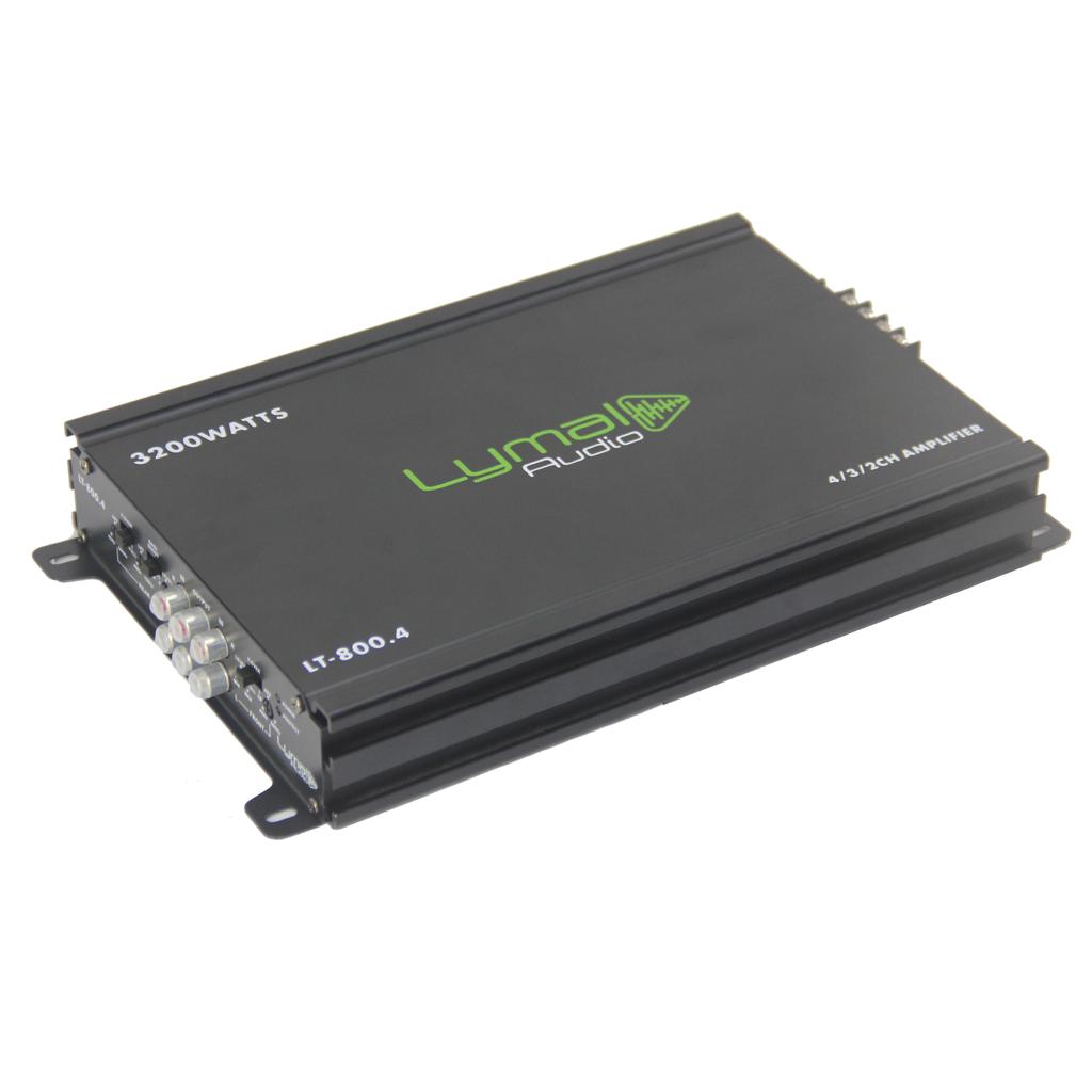 Lymal Audio LT-800.4 3200 Watts 4 Channel Car Amplifier showcasing its sleek design and advanced features.