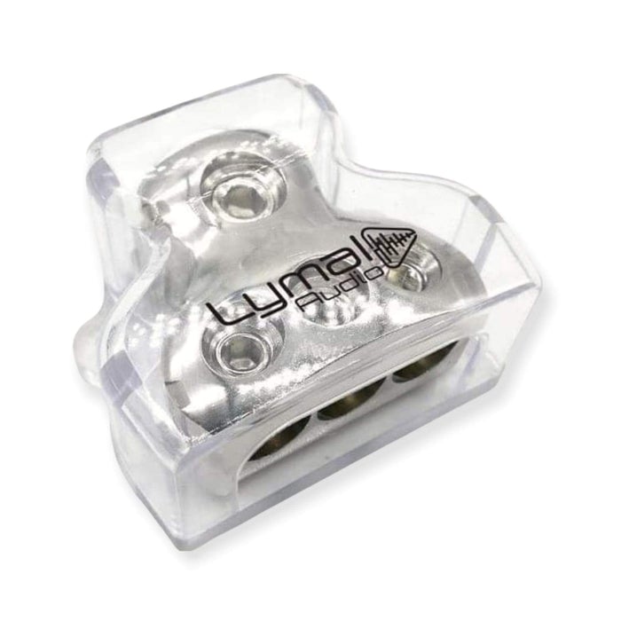 Lymal Audio LT-DB04 Power Distribution Block with clear protective cover and high-quality plating, designed for car audio systems.