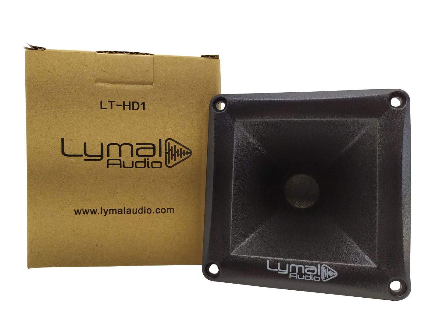 Lymal Audio LT-HD1 1" Pro Audio Compression Driver with Horn showcasing its sleek design and robust construction.