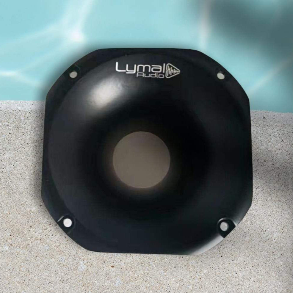 Lymal Audio LT-MHD2 Metal Horn Slim designed for 2-inch drivers, showcasing its sleek metal design and compact size.