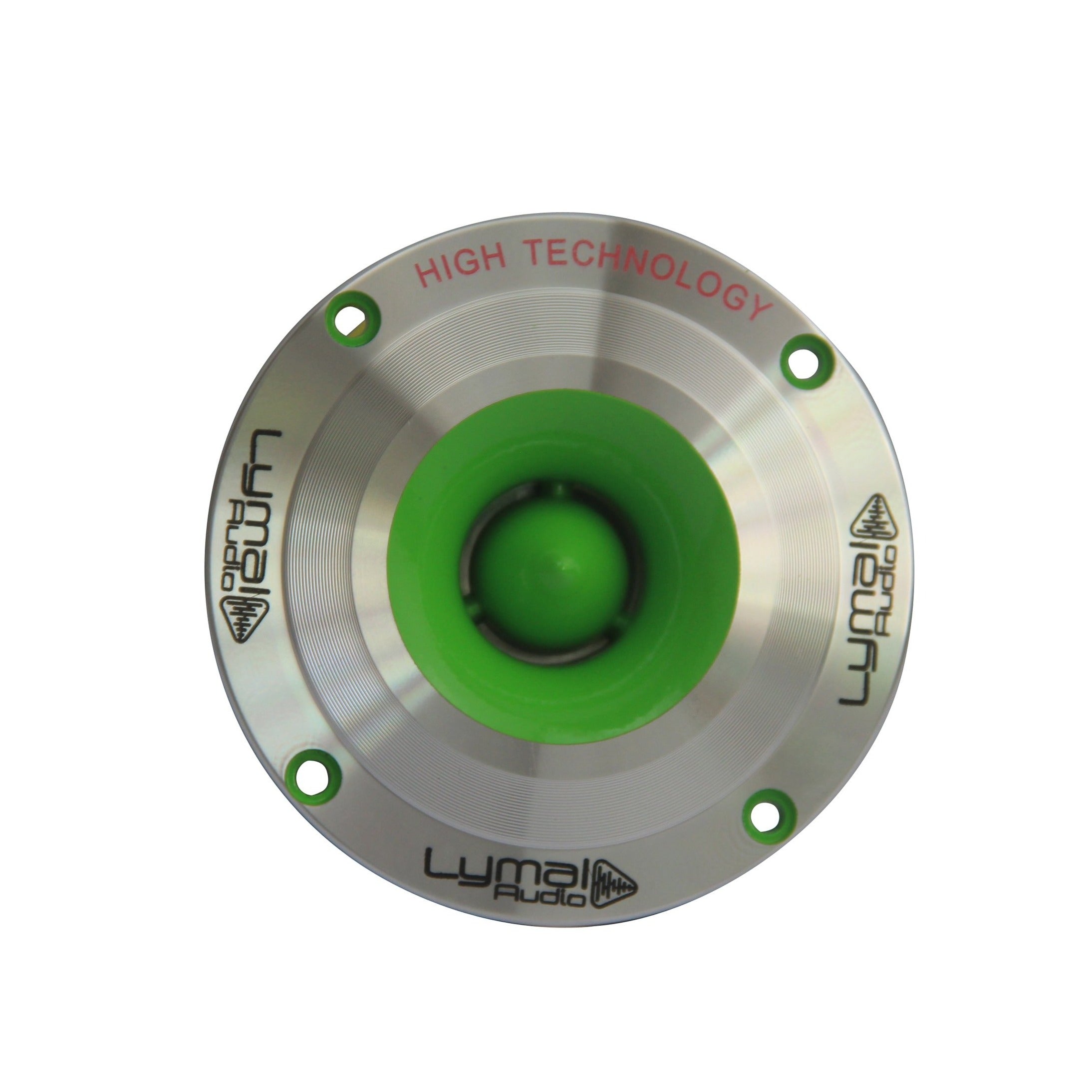 Lymal Audio LT-TW26GN PRO Bullet 3.75″ Super Tweeters in green, showcasing their compact design and aluminum diaphragm.