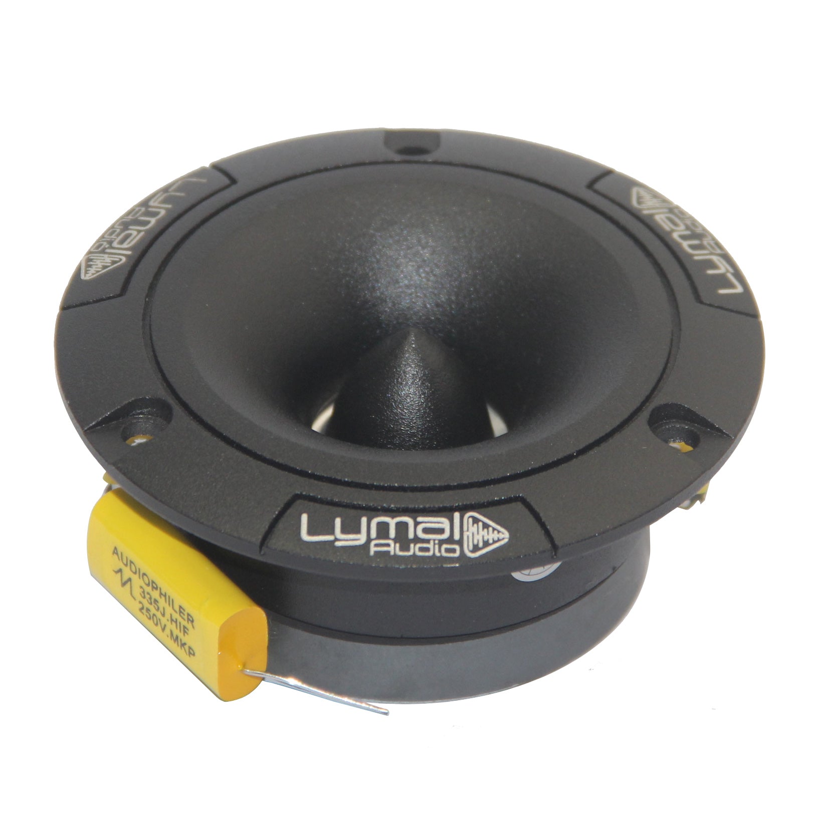 Lymal Audio LT-TW27BK PRO Bullet 3.75″ Super Tweeters in black, showcasing their sleek design and compact size.