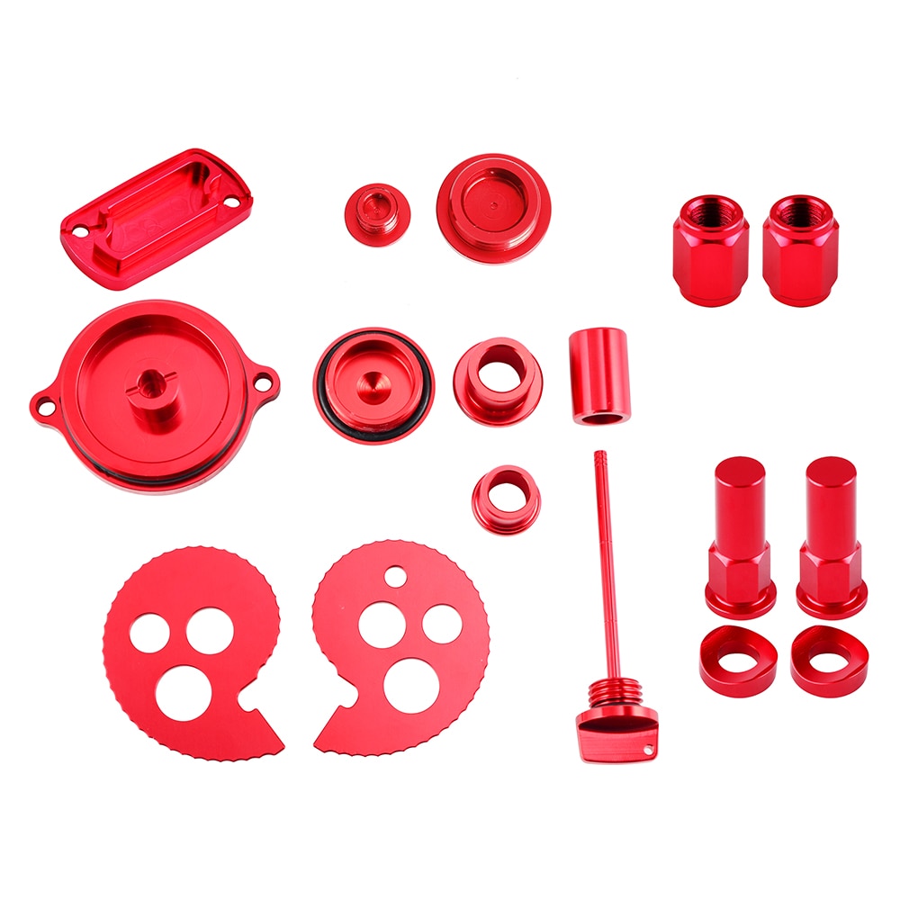 Red anodized automotive engine parts.