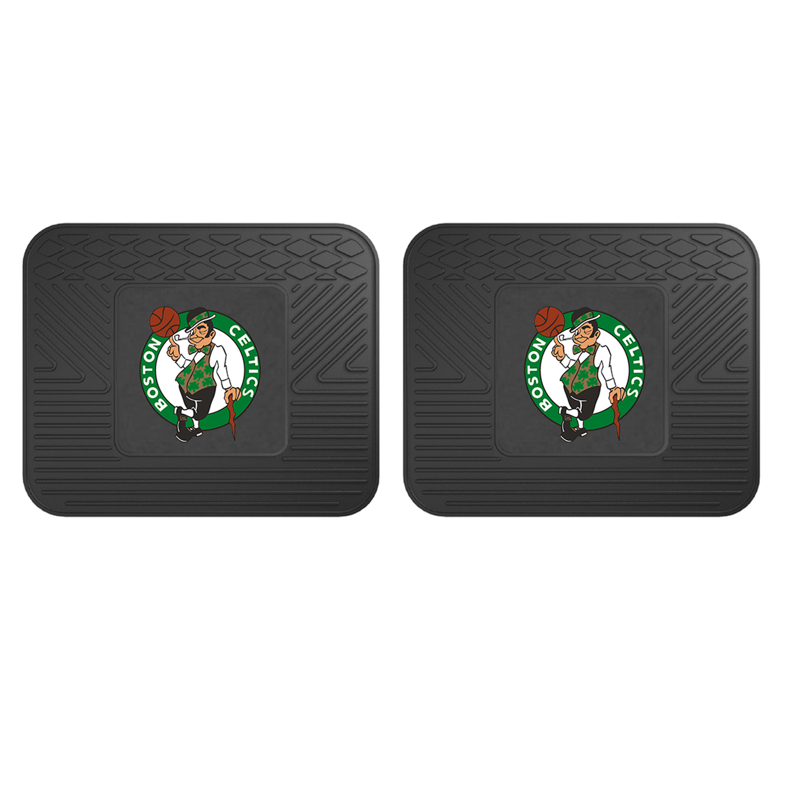 NBA 2-PC Vinyl Utility Mat Set featuring durable rubber construction and team logo, ideal for automotive and home use.