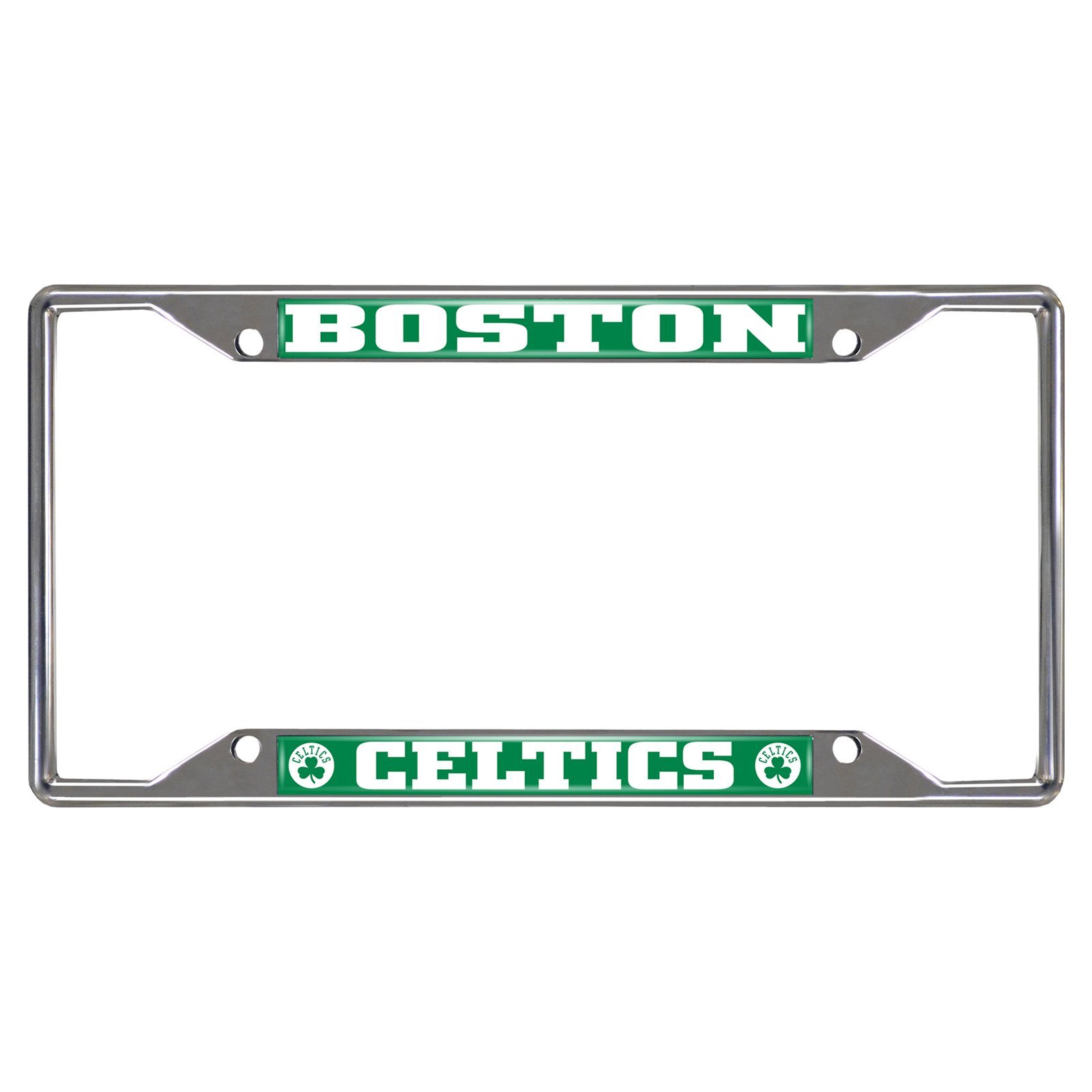 NBA Car License Plate Frame made of chrome metal, featuring vibrant team colors and logo, designed to fit standard license plates without obstructing registration sticker.