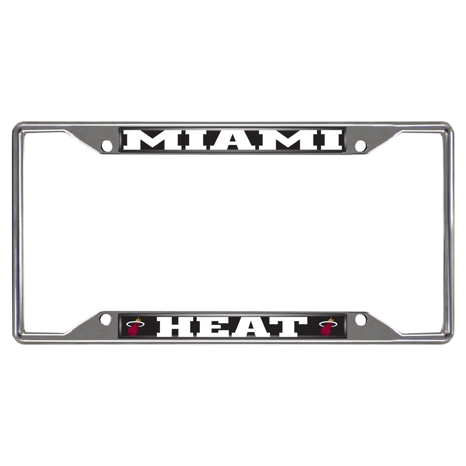 NBA Car License Plate Frame made of chrome metal, featuring vibrant team colors and logo, designed to fit standard license plates without obstructing registration sticker.