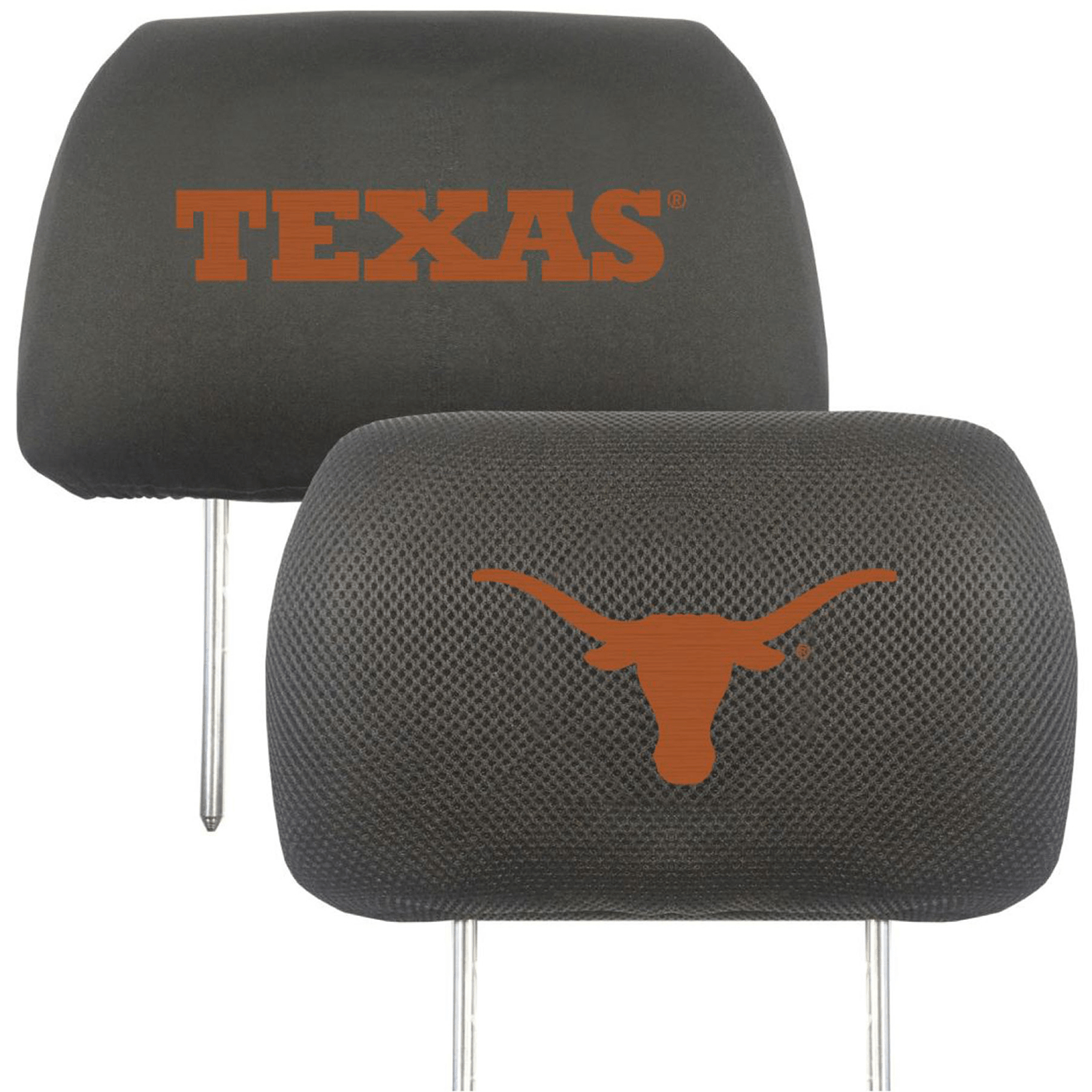 NCAA 2-PC CAR HEADREST COVER SET featuring embroidered team logos and names on soft polyester and mesh materials, designed for universal fit.