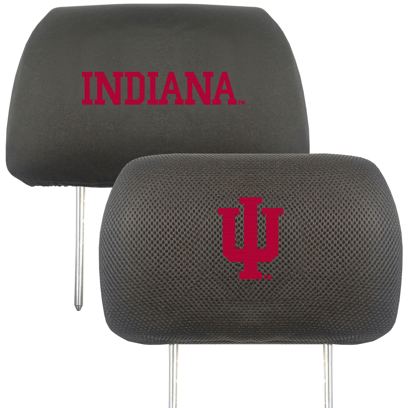 NCAA 2-PC CAR HEADREST COVER SET featuring embroidered team logos and names on soft polyester and mesh materials, designed for universal fit.