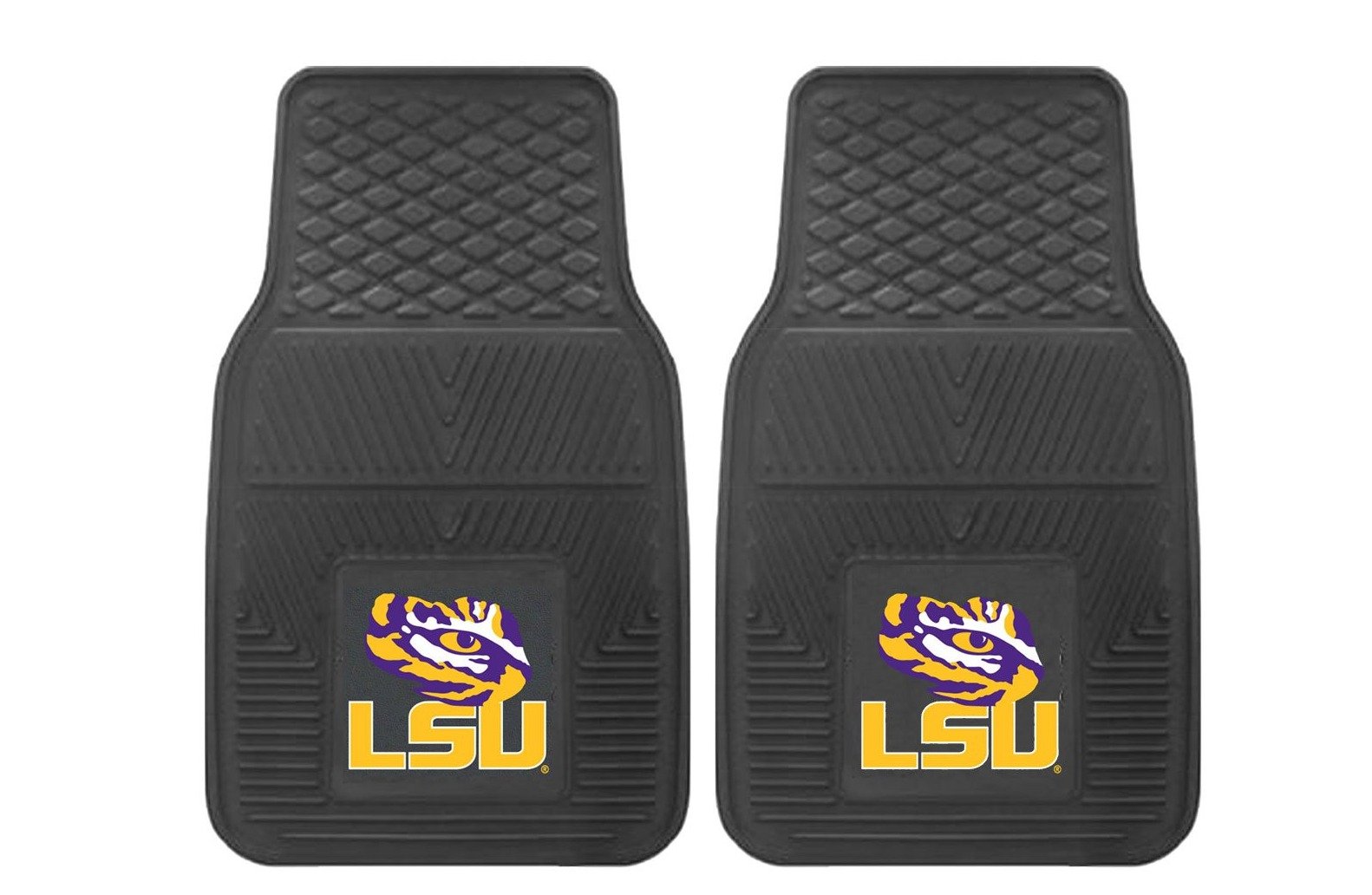 NCAA 2-PC Vinyl Car Mat Set featuring vibrant team logos and heavy-duty construction, designed to protect vehicle flooring.