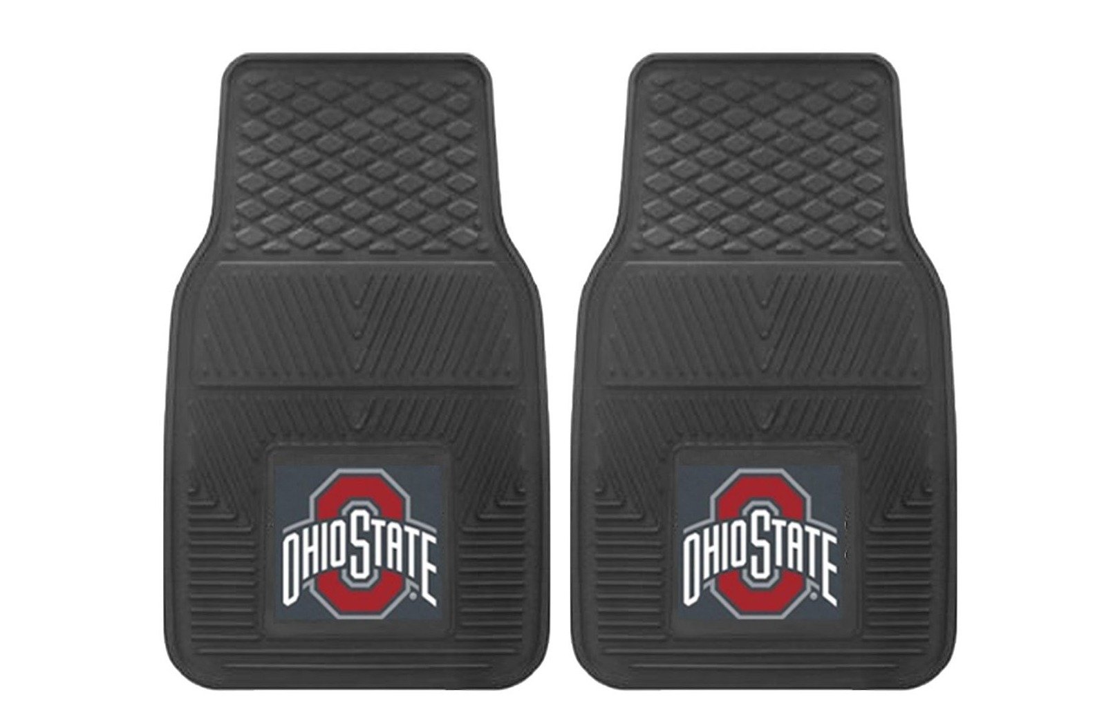 NCAA 2-PC Vinyl Car Mat Set featuring vibrant team logos and heavy-duty construction, designed to protect vehicle flooring.