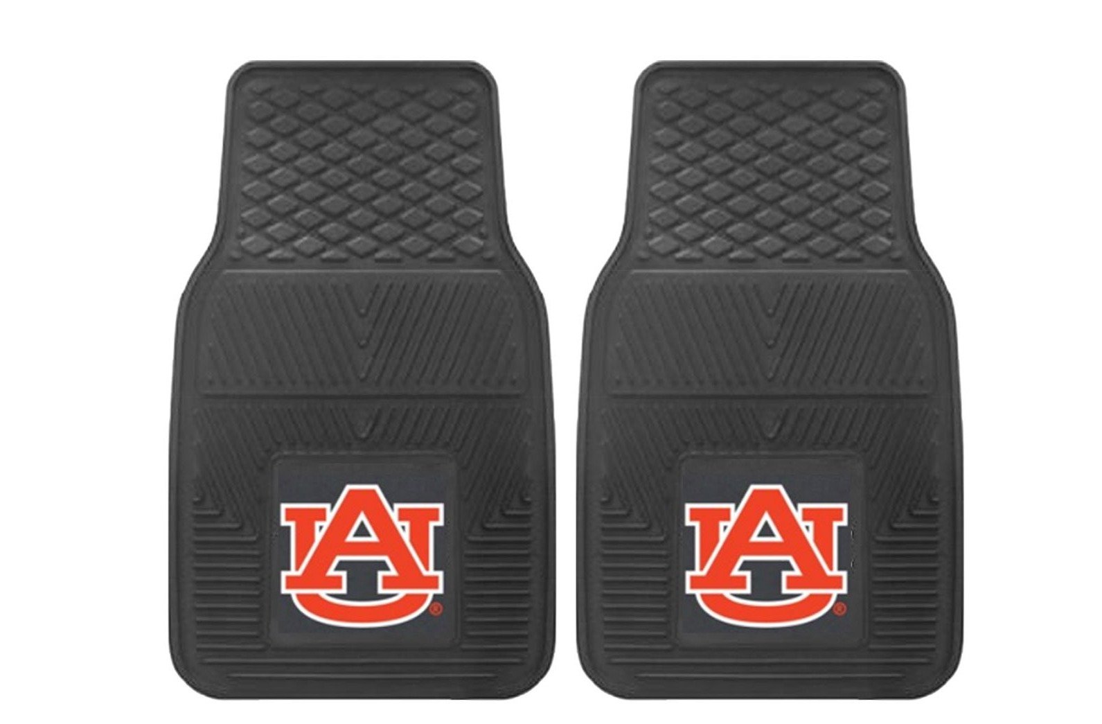 NCAA 2-PC Vinyl Car Mat Set featuring vibrant team logos and heavy-duty construction, designed to protect vehicle flooring.