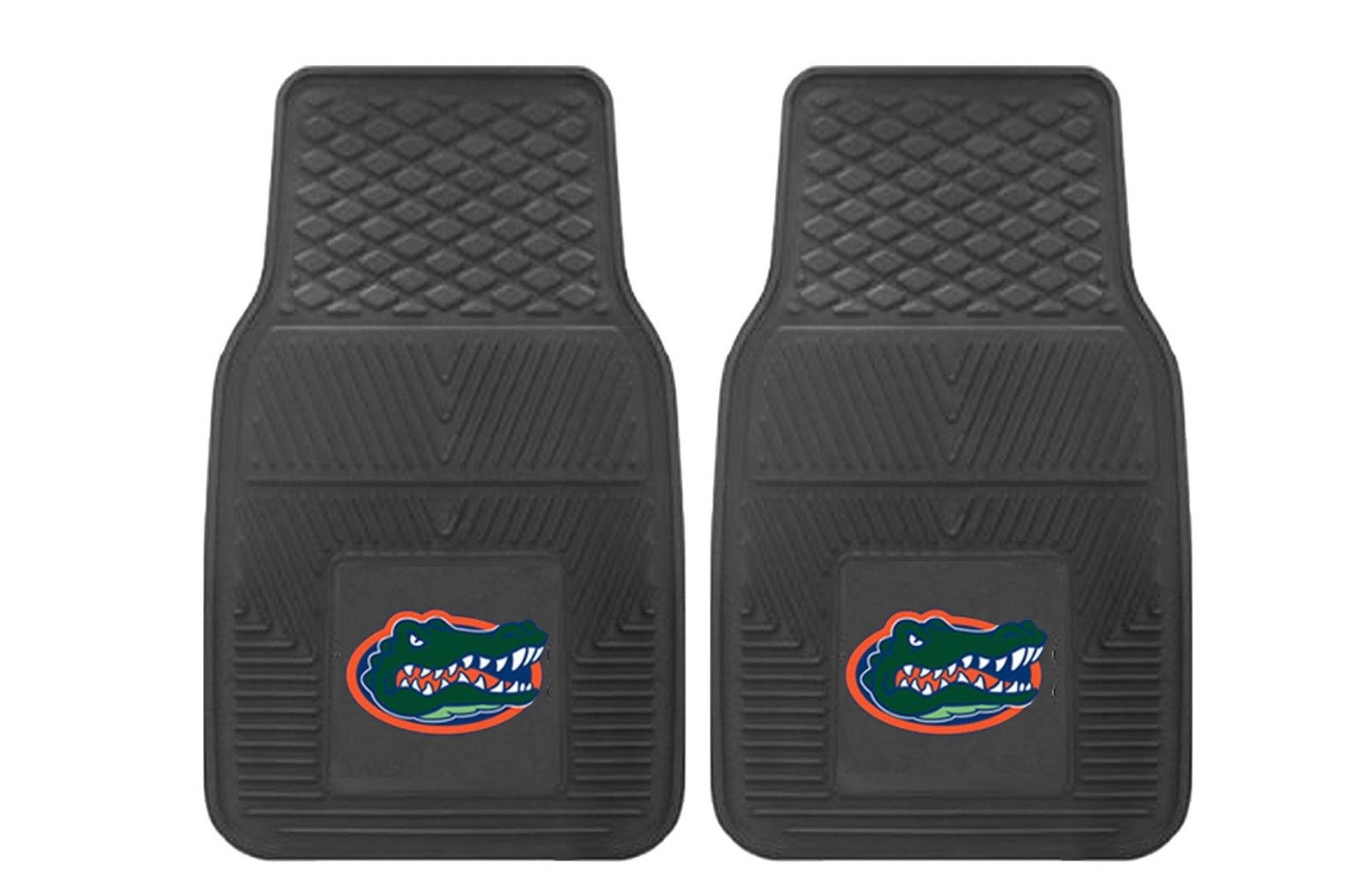 NCAA 2-PC Vinyl Car Mat Set featuring vibrant team logos and heavy-duty construction, designed to protect vehicle flooring.