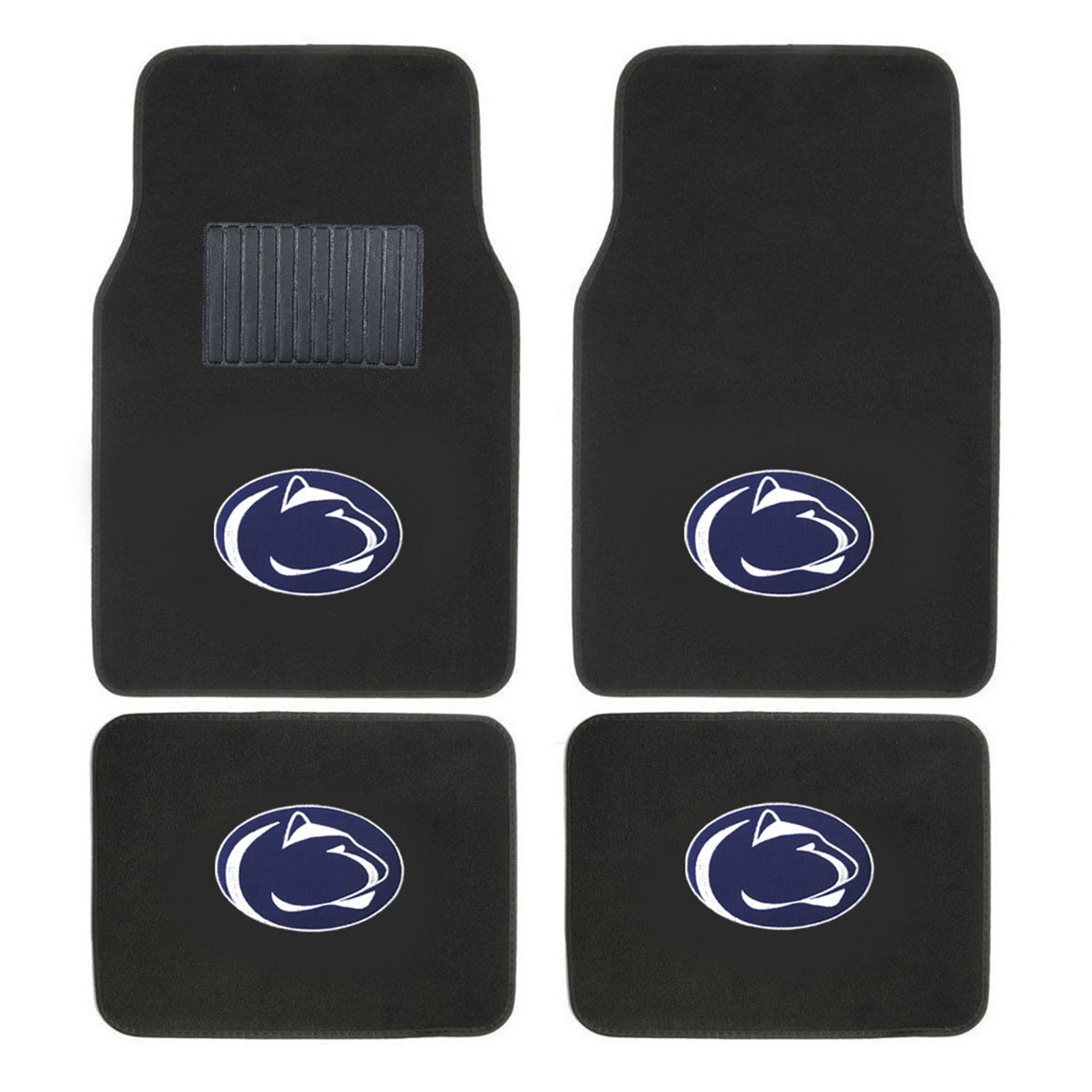 NCAA 4-PC Embroidered Logo Car Floor Mat Set featuring vibrant team colors and durable design, perfect for protecting vehicle interiors.