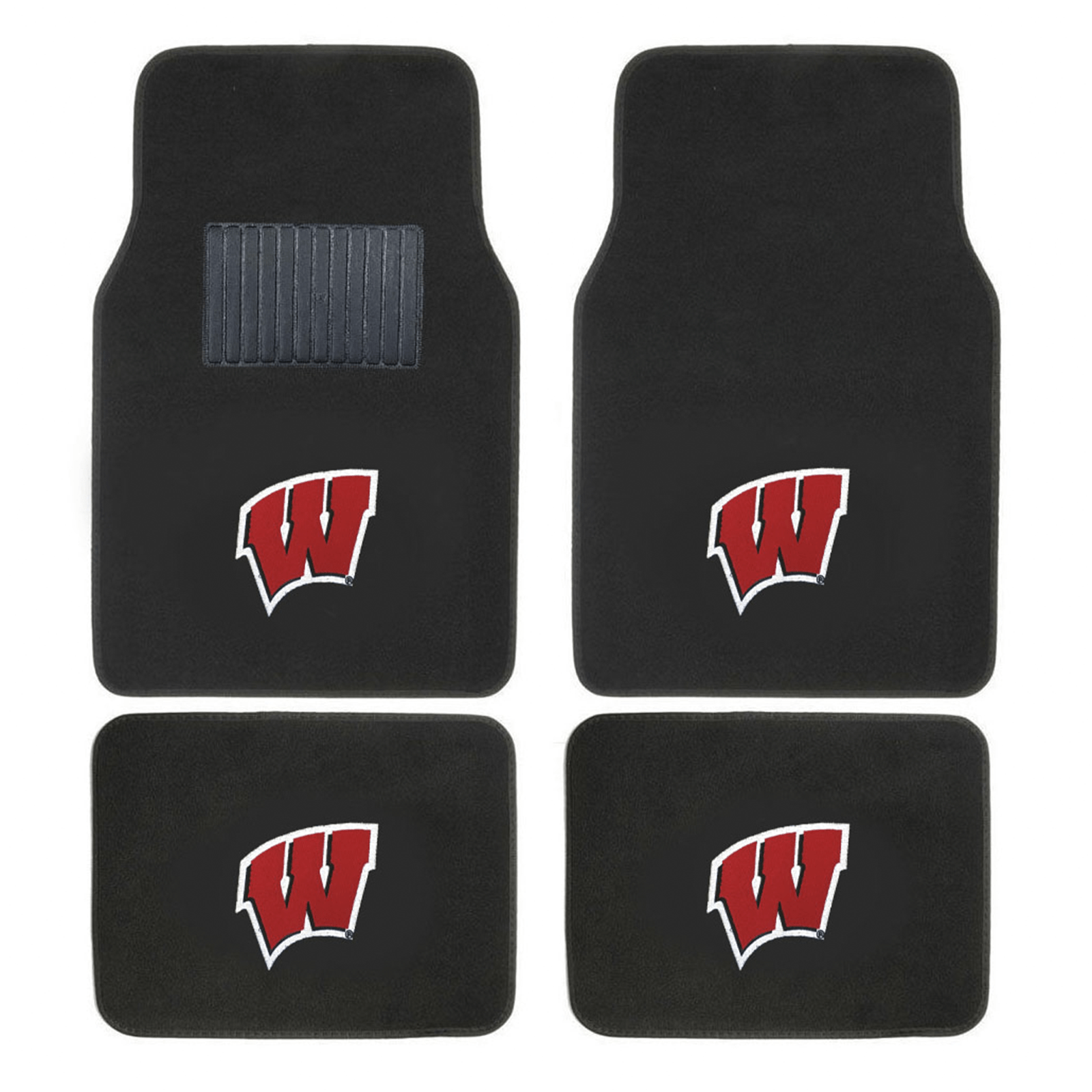 NCAA 4-PC Embroidered Logo Car Floor Mat Set featuring vibrant team colors and durable design, perfect for protecting vehicle interiors.