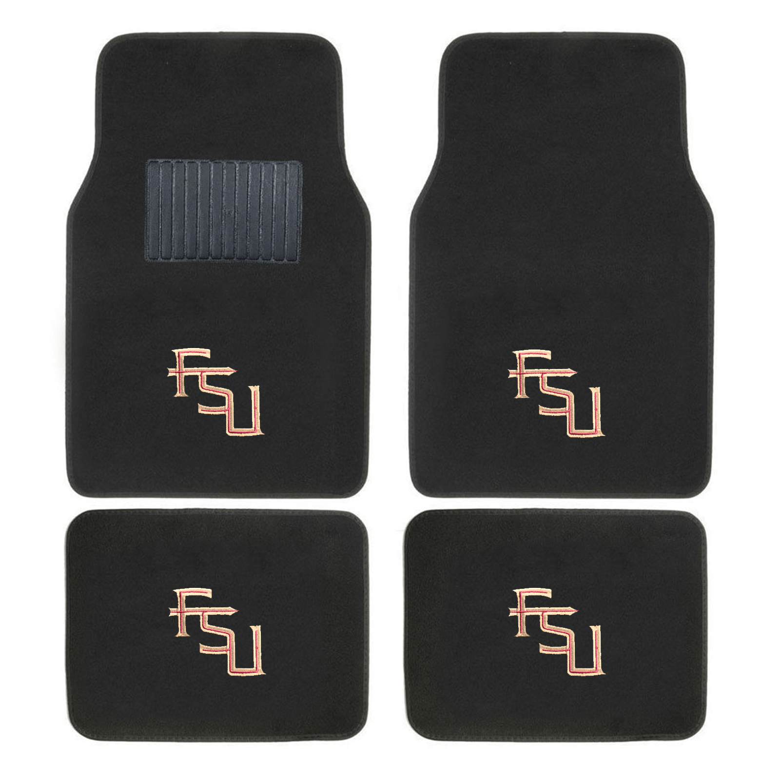 NCAA 4-PC Embroidered Logo Car Floor Mat Set featuring vibrant team colors and durable design, perfect for protecting vehicle interiors.