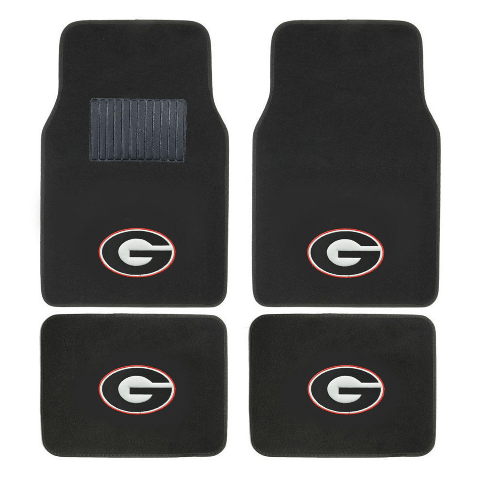 NCAA 4-PC Embroidered Logo Car Floor Mat Set featuring vibrant team colors and durable design, perfect for protecting vehicle interiors.